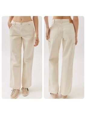BDG Urban Outfitters Carpenter Utility Corduroy Pants Jeans Cream Mid Rise 28